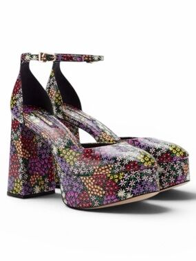 Larroudé Ari Floral Platform Pumps Multicolor Chunky Heel Shoes Size 9